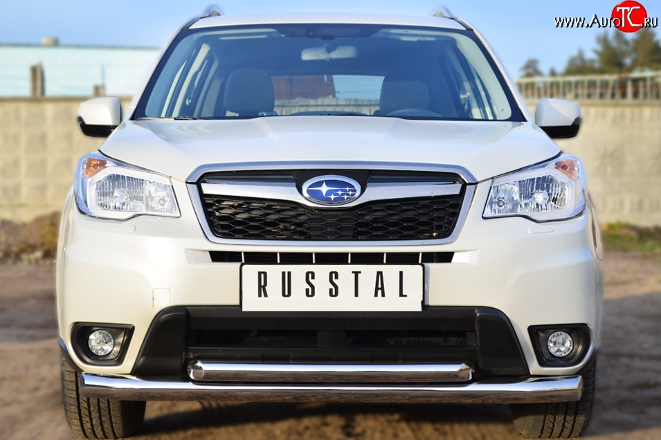 21 449 р. Защита переднего бампера (2 трубыØ76 и 63 мм, нержавейка) SLITKOFF Subaru Forester SJ дорестайлинг (2012-2016)  с доставкой в г. Набережные‑Челны