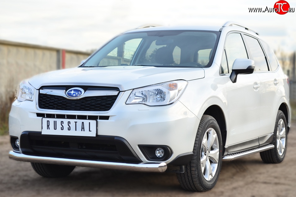 18 999 р. Одинарная защита переднего бампера диаметром 76 мм SLITKOFF  Subaru Forester  SJ (2012-2016) дорестайлинг  с доставкой в г. Набережные‑Челны