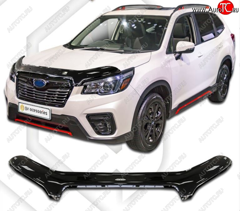 2 399 р. Дефлектор капота CA-Plastiс  Subaru Forester  SK/S14 (2018-2021) дорестайлинг (Classic черный, Без надписи)  с доставкой в г. Набережные‑Челны