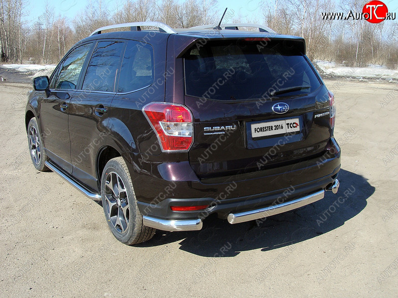 21 899 р. Защита заднего бампера (уголки овальные) ТСС 75х42 мм Subaru Forester SJ рестайлинг (2016-2019) (короткие, под брызговики)  с доставкой в г. Набережные‑Челны