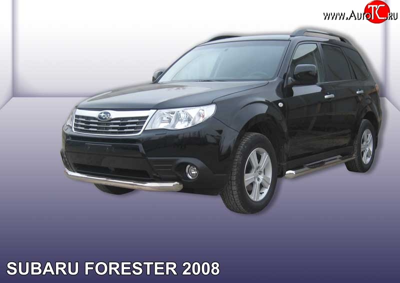 14 999 р. Одинарная защита переднего бампера диаметром 76 мм Slitkoff Subaru Forester SH (2008-2013) (Цвет: нержавеющая полированная сталь)  с доставкой в г. Набережные‑Челны