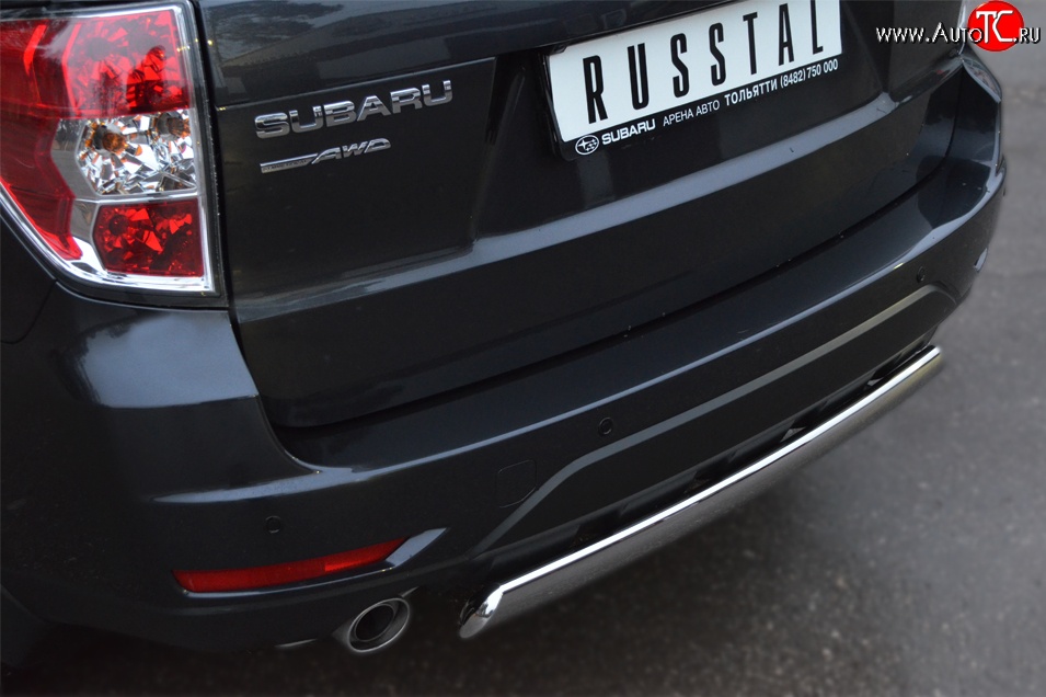 16 599 р. Защита заднего бампера (Ø75x42 мм, нержавейка) Russtal Subaru Forester SH (2008-2013)  с доставкой в г. Набережные‑Челны