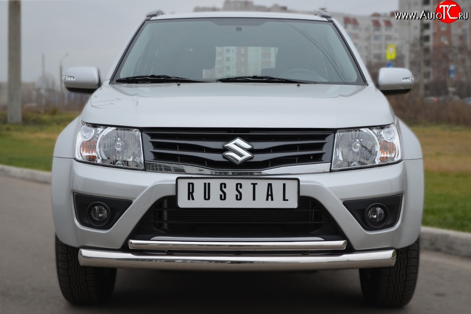 21 349 р. Защита переднего бампера (2 трубыØ76 и 42 мм, нержавейка) SLITKOFF  Suzuki Grand Vitara  JT (2012-2016) 3 двери 2-ой рестайлинг  с доставкой в г. Набережные‑Челны