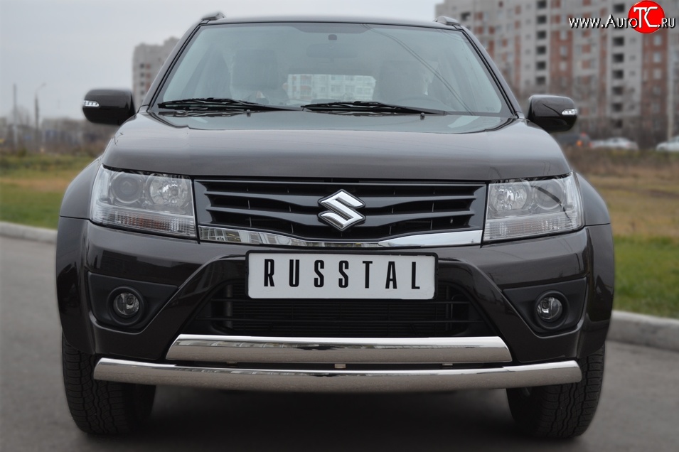 27 999 р. Защита переднего бампера (2 трубыØ75х42 мм, нержавейка) Russtal Suzuki Grand Vitara JT 5 дверей 2-ой рестайлинг (2012-2016)  с доставкой в г. Набережные‑Челны