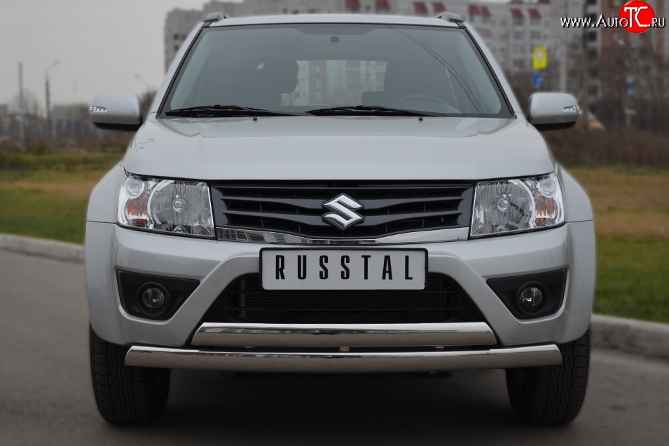 22 299 р. Защита переднего бампера (2 трубыØ75х42 мм, нержавейка) Russtal Suzuki Grand Vitara JT 3 двери 2-ой рестайлинг (2012-2016)  с доставкой в г. Набережные‑Челны