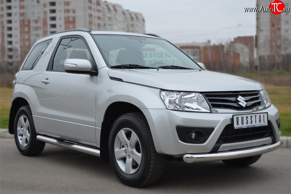 17 449 р. Одинарная защита переднего бампера диаметром 76 мм (3 дв.) SLITKOFF Suzuki Grand Vitara JT 3 двери 2-ой рестайлинг (2012-2016)  с доставкой в г. Набережные‑Челны