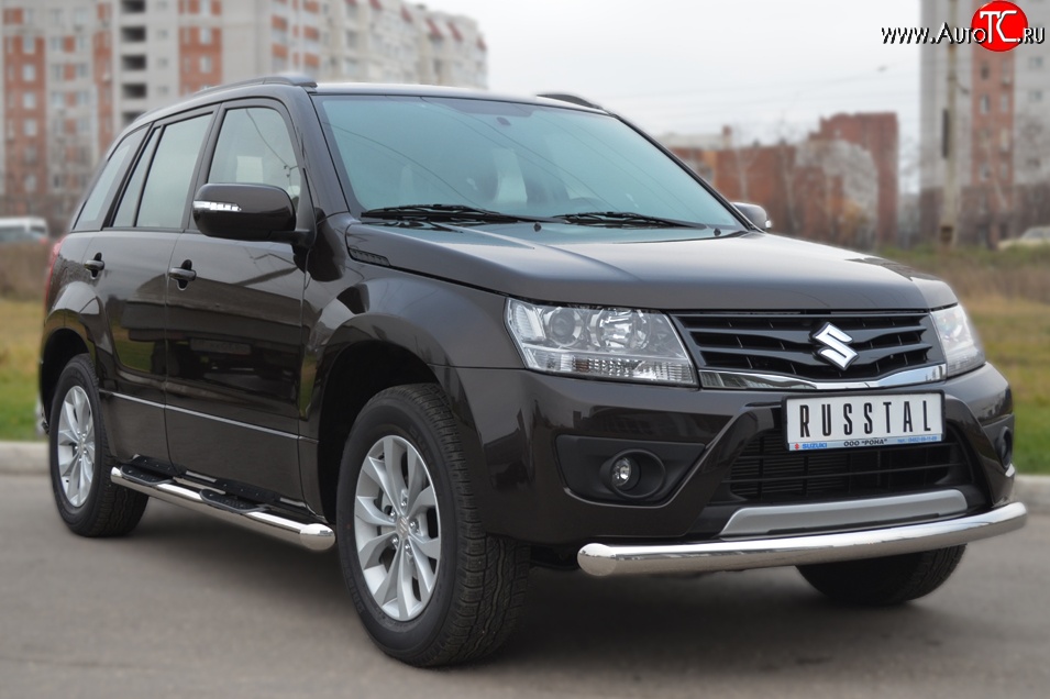 17 899 р. Одинарная защита переднего бампера диаметром 76 мм (5 дв.) SLITKOFF Suzuki Grand Vitara JT 3 двери 2-ой рестайлинг (2012-2016)  с доставкой в г. Набережные‑Челны