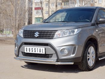 18 799 р. Защита переднего бампера (2 трубыØ42 мм, нержавейка) SLITKOFF  Suzuki Vitara  LY (2015-2019) дорестайлинг  с доставкой в г. Набережные‑Челны. Увеличить фотографию 2