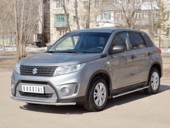 18 799 р. Защита переднего бампера (2 трубыØ42 мм, нержавейка) SLITKOFF  Suzuki Vitara  LY (2015-2019) дорестайлинг  с доставкой в г. Набережные‑Челны. Увеличить фотографию 3