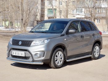 19 649 р. Защита переднего бампера (2 трубы Ø63 и 42 мм, нержавейка) SLITKOFF  Suzuki Vitara  LY (2015-2019) дорестайлинг  с доставкой в г. Набережные‑Челны. Увеличить фотографию 3