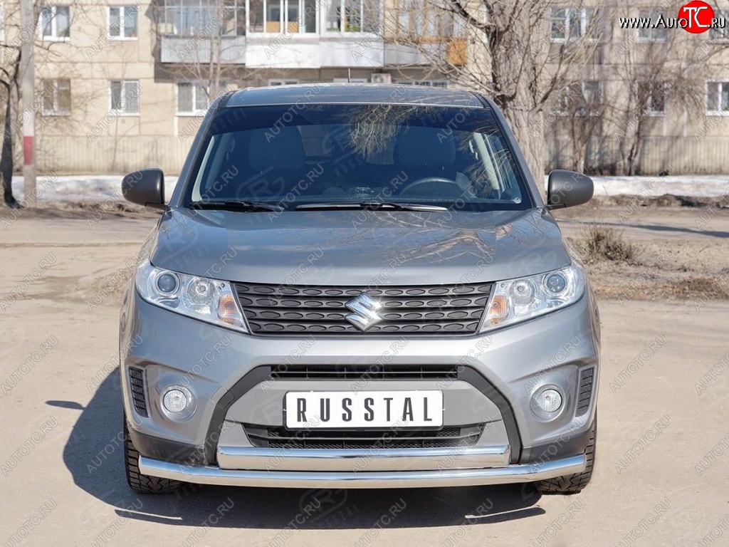 20 849 р. Защита переднего бампера (2 трубы Ø63 и 75х42 мм, нержавейка) Russtal Suzuki Vitara LY дорестайлинг (2015-2019)  с доставкой в г. Набережные‑Челны