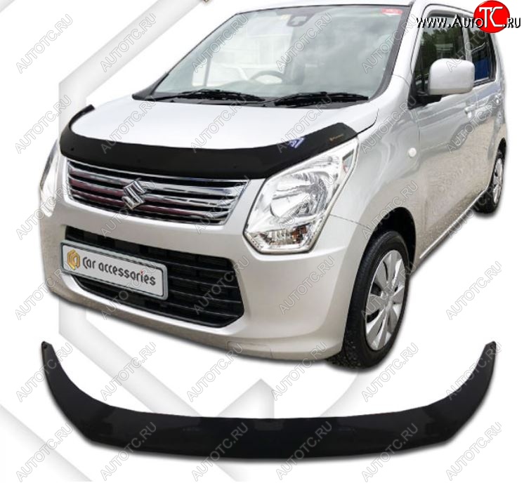 2 099 р. Дефлектор капота CA-Plastiс  Suzuki Wagon R  MH34S (2012-2014) дорестайлинг (Classic черный, Без надписи)  с доставкой в г. Набережные‑Челны