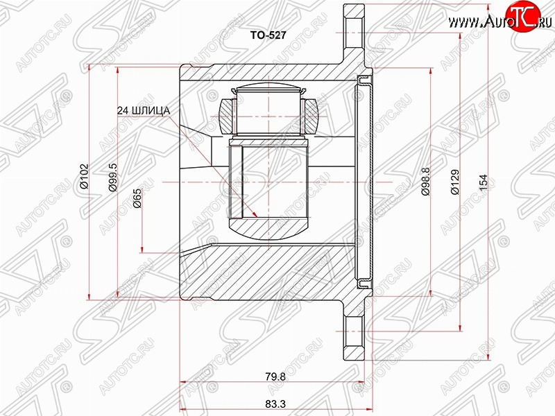 5 249 р. Шрус (внутренний) SAT (24*102 мм) Toyota Hilux Surf N120,N130 5 дв. дорестайлинг (1989-1991)  с доставкой в г. Набережные‑Челны