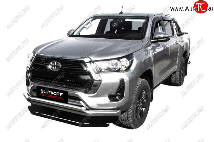 24 999 р. Защита переднего бампера Slitkoff (Ø 76+Ø 57, двойная).  Toyota Hilux  AN120 (2017-2020) 1-ый рестайлинг (Нержавеющая сталь)  с доставкой в г. Набережные‑Челны