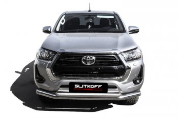 24 999 р. Защита переднего бампера Slitkoff (Ø 76+Ø 57, двойная).  Toyota Hilux  AN120 (2017-2020) 1-ый рестайлинг (Нержавеющая сталь)  с доставкой в г. Набережные‑Челны. Увеличить фотографию 2