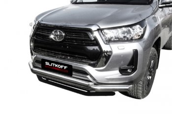 24 999 р. Защита переднего бампера Slitkoff (Ø 76+Ø 57, двойная).  Toyota Hilux  AN120 (2017-2020) 1-ый рестайлинг (Нержавеющая сталь)  с доставкой в г. Набережные‑Челны. Увеличить фотографию 3