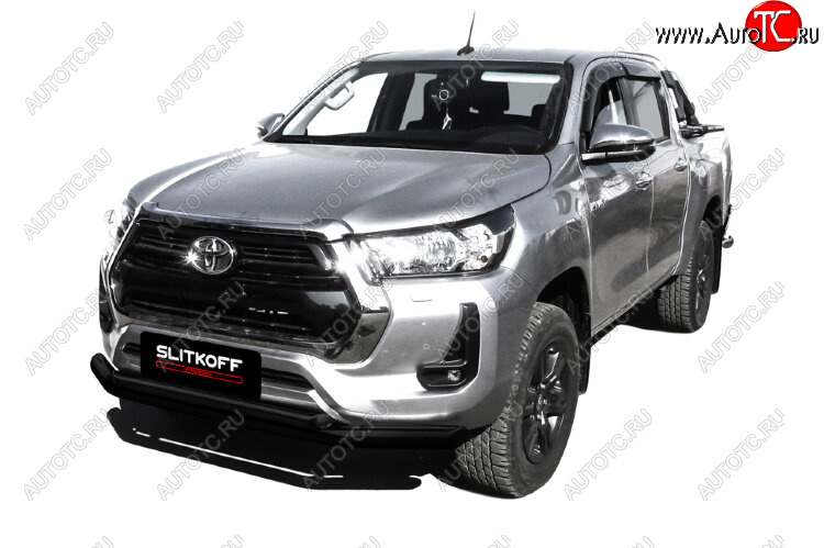 17 599 р. Защита переднего бампера Slitkoff (Ø 76+Ø 57 мм, двойная).  Toyota Hilux  AN120 (2017-2020) 1-ый рестайлинг (Сталь с полимерным покрытием. Цвет: черный)  с доставкой в г. Набережные‑Челны