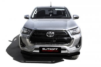 17 599 р. Защита переднего бампера Slitkoff (Ø 76+Ø 57 мм, двойная).  Toyota Hilux  AN120 (2017-2020) 1-ый рестайлинг (Сталь с полимерным покрытием. Цвет: черный)  с доставкой в г. Набережные‑Челны. Увеличить фотографию 2