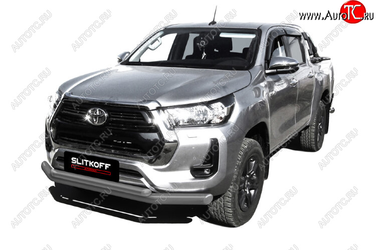 17 599 р. Защита переднего бампера Slitkoff (Ø 76+Ø 57, двойная).  Toyota Hilux  AN120 (2017-2020) 1-ый рестайлинг (Сталь с полимерным покрытием. Цвет: серебристый)  с доставкой в г. Набережные‑Челны