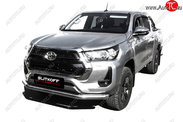 20 999 р. Защита переднего бампера Slitkoff (Ø 76 мм).  Toyota Hilux  AN120 (2017-2020) 1-ый рестайлинг (Нержавеющая сталь)  с доставкой в г. Набережные‑Челны