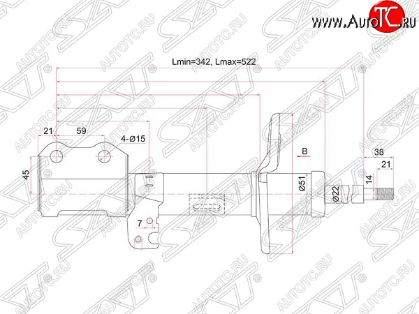 4 189 р. Правый амортизатор передний (2WD, 4WD) SAT Toyota Allion T260 седан дорестайлинг (2007-2010)  с доставкой в г. Набережные‑Челны