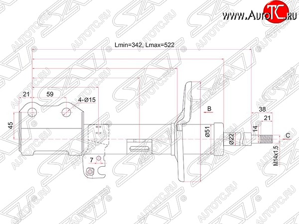 3 899 р. Левый амортизатор передний (2WD, 4WD) SAT Toyota Allion T260 седан дорестайлинг (2007-2010)  с доставкой в г. Набережные‑Челны