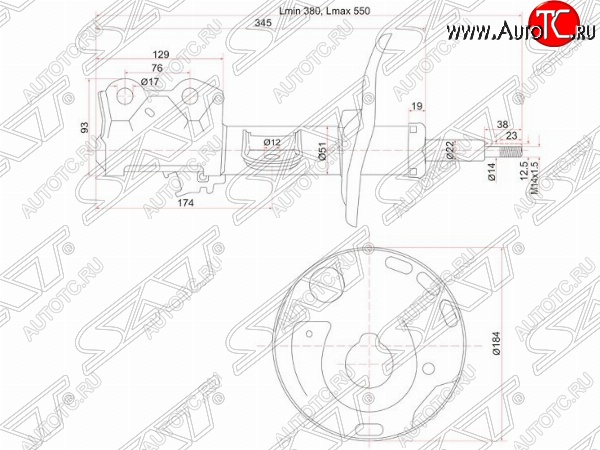 4 499 р. Правый амортизатор передний SAT Toyota Auris E150 хэтчбэк 5 дв. дорестайлинг (2006-2010)  с доставкой в г. Набережные‑Челны