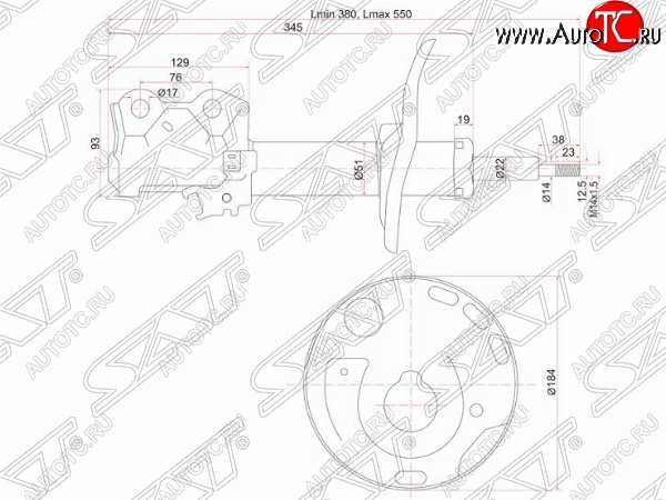 4 599 р. Левый амортизатор передний SAT Toyota Auris E150 хэтчбэк 5 дв. дорестайлинг (2006-2010)  с доставкой в г. Набережные‑Челны