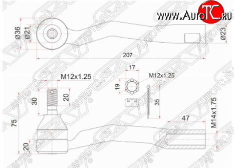 779 р. Правый наконечник рулевой тяги SAT Toyota Avensis T220 седан дорестайлинг (1997-2001)  с доставкой в г. Набережные‑Челны