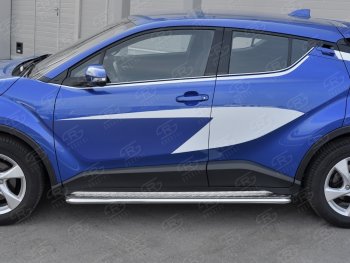 20 749 р. Пороги труба d42 с листом Russtal Toyota C-HR NGX10, ZGX10 дорестайлинг (2016-2019) (Лист алюм, проф. нерж)  с доставкой в г. Набережные‑Челны. Увеличить фотографию 2