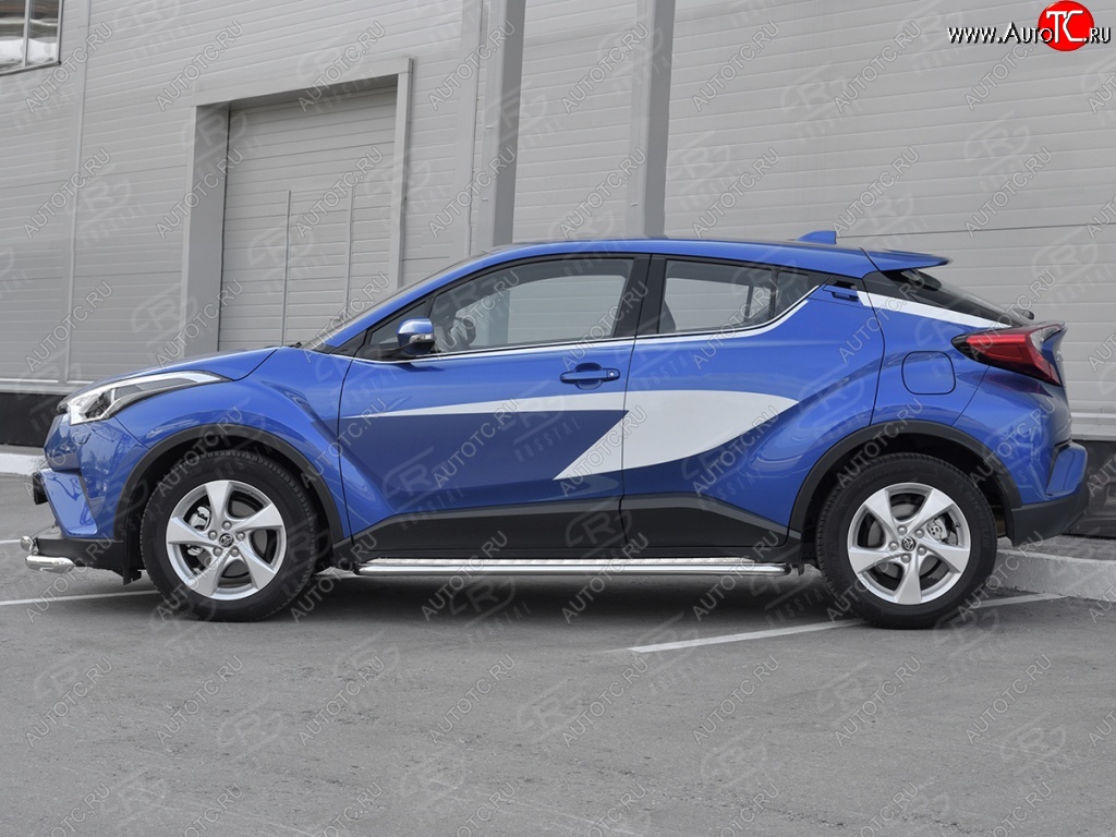 20 749 р. Пороги труба d42 с листом Russtal Toyota C-HR NGX10, ZGX10 дорестайлинг (2016-2019) (Лист алюм, проф. нерж)  с доставкой в г. Набережные‑Челны