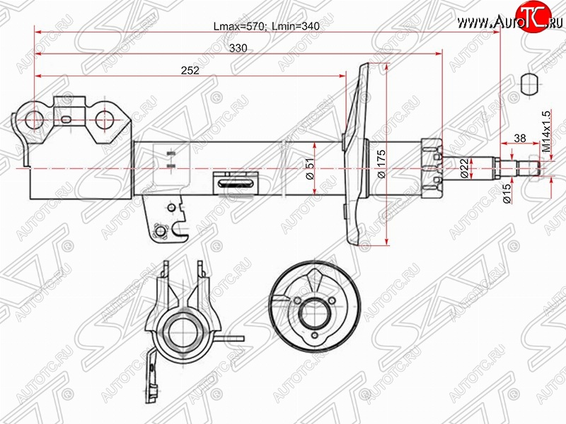 4 399 р. Правый амортизатор передний (2WD, 4WD) SAT Toyota Caldina T240 универсал дорестайлинг (2002-2004)  с доставкой в г. Набережные‑Челны