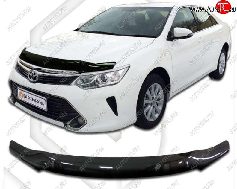 2 199 р. Дефлектор капота CA-Plastiс Toyota Camry XV55 1-ый рестайлинг (2014-2017) (Classic черный, Без надписи)  с доставкой в г. Набережные‑Челны