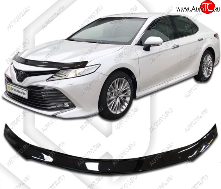 2 099 р. Дефлектор капота CA-Plastiс  Toyota Camry  XV70 (2017-2021) дорестайлинг (Classic черный, Без надписи)  с доставкой в г. Набережные‑Челны