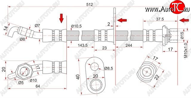 1 129 р. Тормозной шланг SAT (задний, левый/правый)  Toyota Camry ( V40,  XV30,  XV40) - Vista  седан  с доставкой в г. Набережные‑Челны