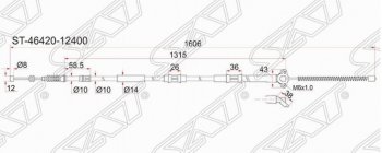 999 р. Правый Трос стояночного тормоза (ручника) SAT Toyota Corolla E110 универсал дорестайлинг (1997-2000)  с доставкой в г. Набережные‑Челны. Увеличить фотографию 2