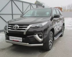 24 999 р. Защита переднего бампера Slitkoff (Ø 76+Ø 57 мм, двойная)  Toyota Fortuner  AN160 (2015-2020) дорестайлинг (Цвет: нержавеющая полированная сталь)  с доставкой в г. Набережные‑Челны. Увеличить фотографию 2