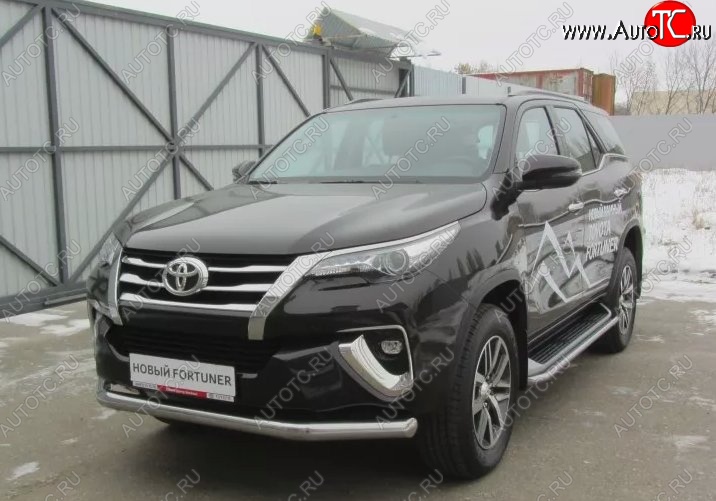 20 999 р. Одинарная защита переднего бампера диаметром 76 мм Slitkoff Toyota Fortuner AN160 дорестайлинг (2015-2020) (Цвет: нержавеющая полированная сталь)  с доставкой в г. Набережные‑Челны