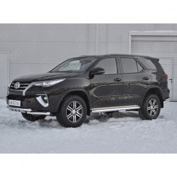 31 999 р. Защита переднего бампера (Ø63 мм с клыками, нержавейка) SLITKOFF Toyota Fortuner AN160 дорестайлинг (2015-2020)  с доставкой в г. Набережные‑Челны. Увеличить фотографию 2