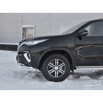 31 999 р. Защита переднего бампера (Ø63 мм с клыками, нержавейка) SLITKOFF Toyota Fortuner AN160 дорестайлинг (2015-2020)  с доставкой в г. Набережные‑Челны. Увеличить фотографию 3