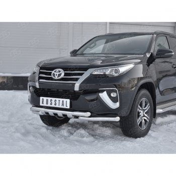 31 999 р. Защита переднего бампера (Ø63 мм с клыками, нержавейка) SLITKOFF Toyota Fortuner AN160 дорестайлинг (2015-2020)  с доставкой в г. Набережные‑Челны. Увеличить фотографию 4