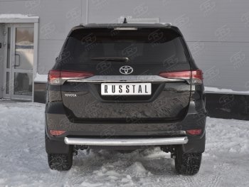 Защита заднего бампера (Ø63 мм короткая, нержавейка) SLITKOFF Toyota (Тойота) Fortuner (Фортунер)  AN160 (2015-2020) AN160 дорестайлинг