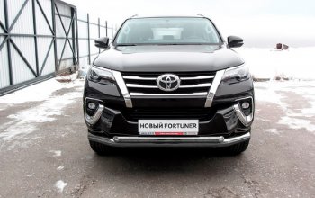 Защита переднего бампера Slitkoff (Ø 76+Ø 57 мм, двойная). Toyota (Тойота) Fortuner (Фортунер)  AN160 (2015-2020) AN160 дорестайлинг