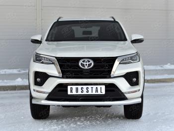 Защита переднего бампера (Ø76 мм, нержавейка) SLITKOFF Toyota (Тойота) Fortuner (Фортунер)  AN160 (2020-2024) AN160 рестайлинг