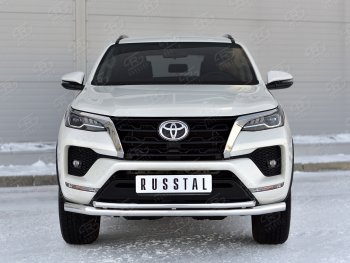 22 999 р. Защита переднего бампера (2 трубы Ø63 и 42 мм, нержавейка) SLITKOFF Toyota Fortuner AN160 рестайлинг (2020-2025)  с доставкой в г. Набережные‑Челны. Увеличить фотографию 3