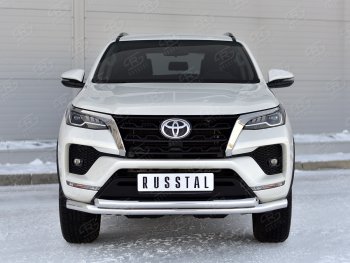 26 549 р. Защита переднего бампера (2 трубы Ø63, нержавейка) SLITKOFF  Toyota Fortuner  AN160 (2020-2025) рестайлинг  с доставкой в г. Набережные‑Челны. Увеличить фотографию 1