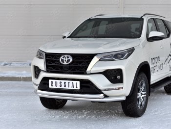 26 549 р. Защита переднего бампера (2 трубы Ø63, нержавейка) SLITKOFF Toyota Fortuner AN160 рестайлинг (2020-2025)  с доставкой в г. Набережные‑Челны. Увеличить фотографию 2