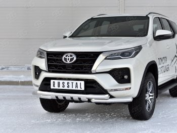 31 999 р. Защита переднего бампера (Ø63 мм с клыками, нержавейка) SLITKOFF Toyota Fortuner AN160 рестайлинг (2020-2024)  с доставкой в г. Набережные‑Челны. Увеличить фотографию 2