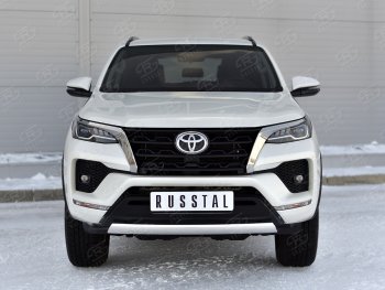 16 699 р. Защита переднего бампера (Ø75х42 мм, нержавейка) Russtal Toyota Fortuner AN160 рестайлинг (2020-2024)  с доставкой в г. Набережные‑Челны. Увеличить фотографию 2