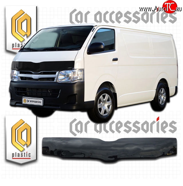 2 199 р. Дефлектор капота CA-Plastic (правый руль)  Toyota Hiace  H200 (2004-2017) минивэн (Япония) дорестайлинг , минивэн (Япония) 1-ый рестайлинг, минивэн (Япония) 2-ой рестайлинг, минивэн (Япония) 3-ий рестайлинг (Classic черный, Без надписи)  с доставкой в г. Набережные‑Челны